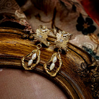 Geometric Texture With Pearl Drop Earrings