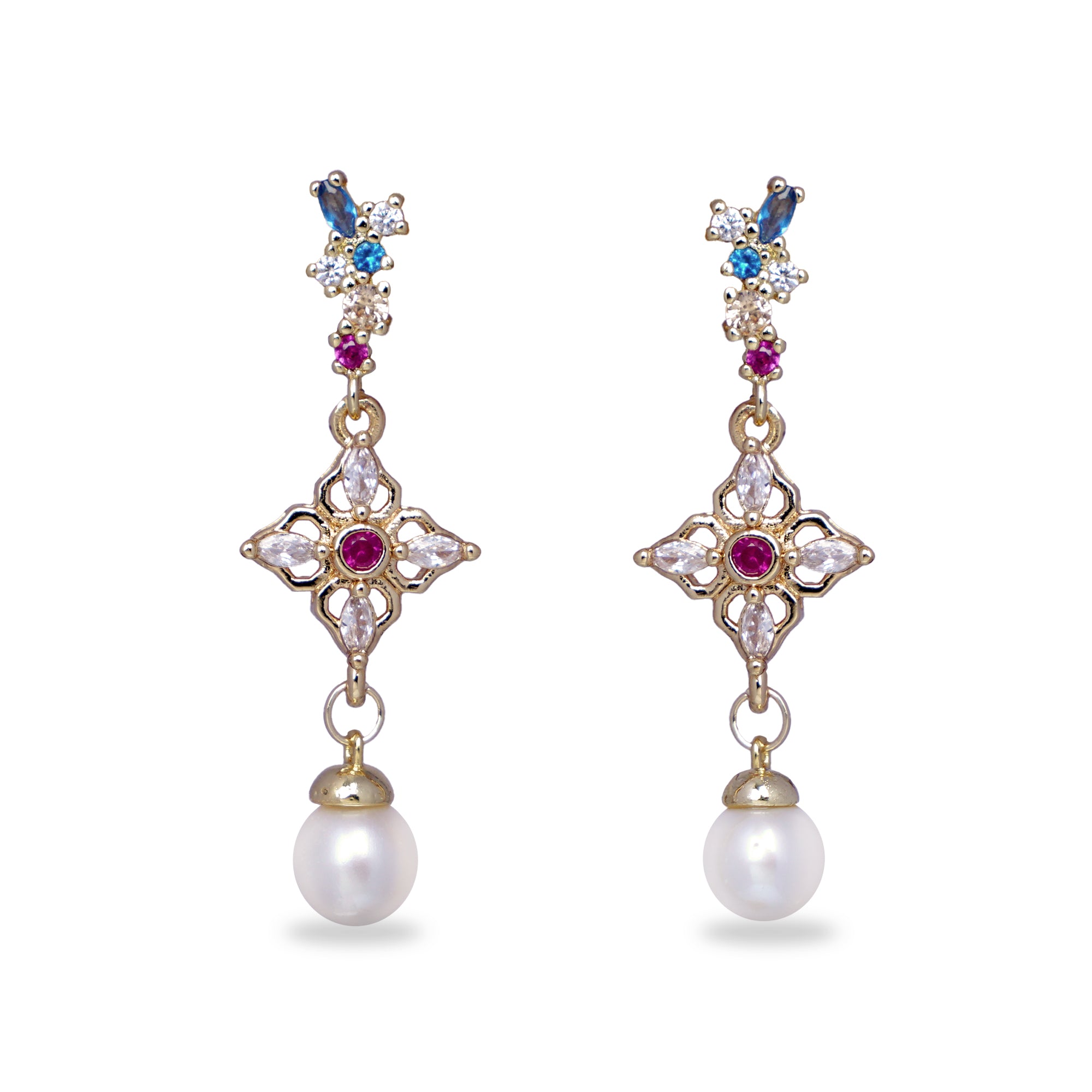 Hydrangea Cluster & Pearl Drop Earrings