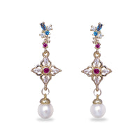 Hydrangea Cluster & Pearl Drop Earrings