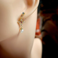 Hydrangea Cluster & Pearl Drop Earrings