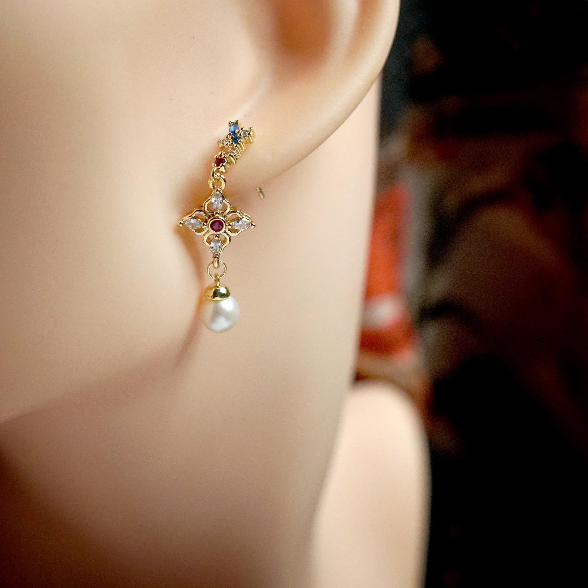 Hydrangea Cluster & Pearl Drop Earrings