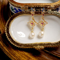 Hydrangea Cluster & Pearl Drop Earrings