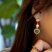 Pearl & Abalone Heart Drop Earrings