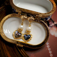 Pearl & Abalone Heart Drop Earrings