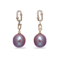 Chain & Purple Baroque Pearl Drop Earrings