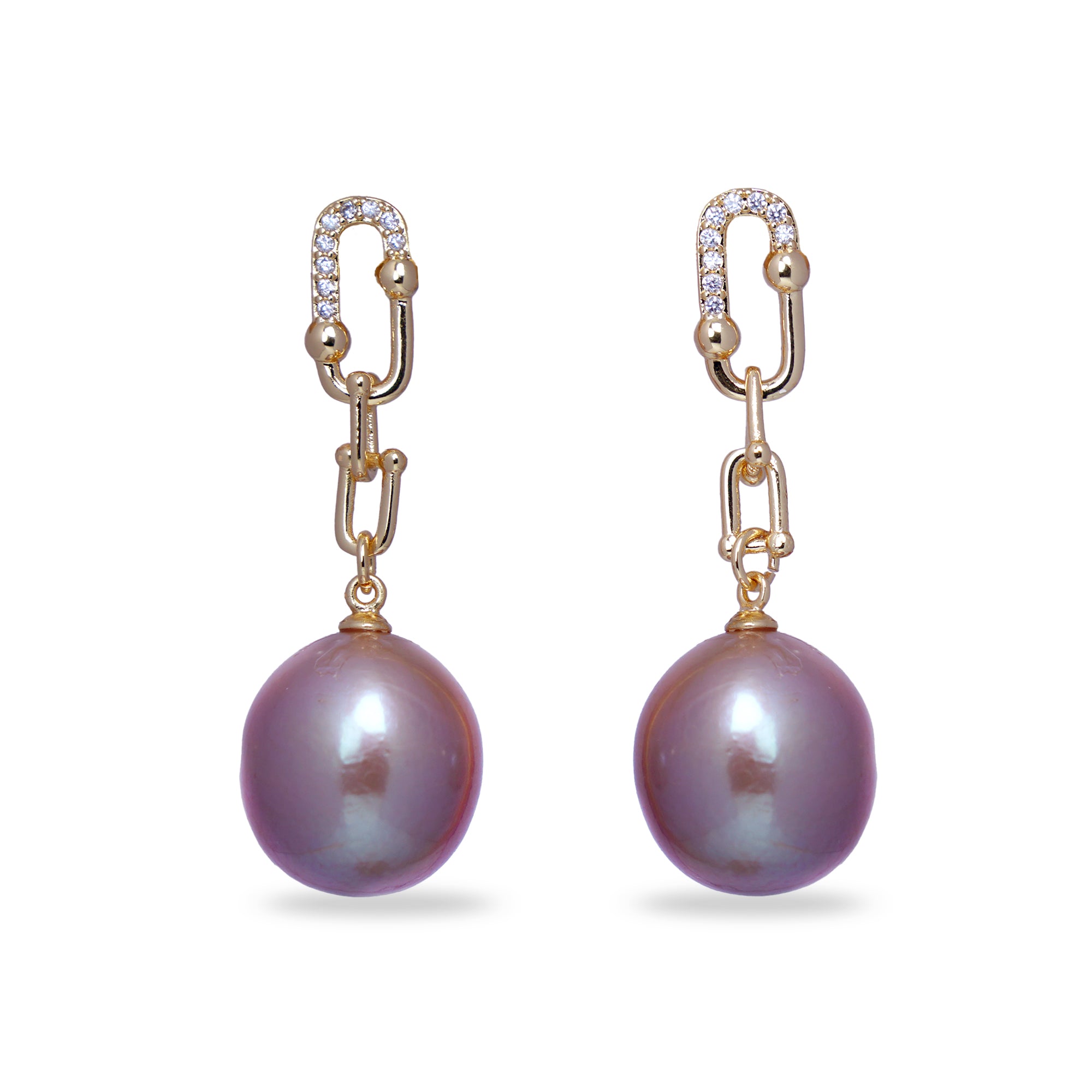 Chain & Purple Baroque Pearl Drop Earrings