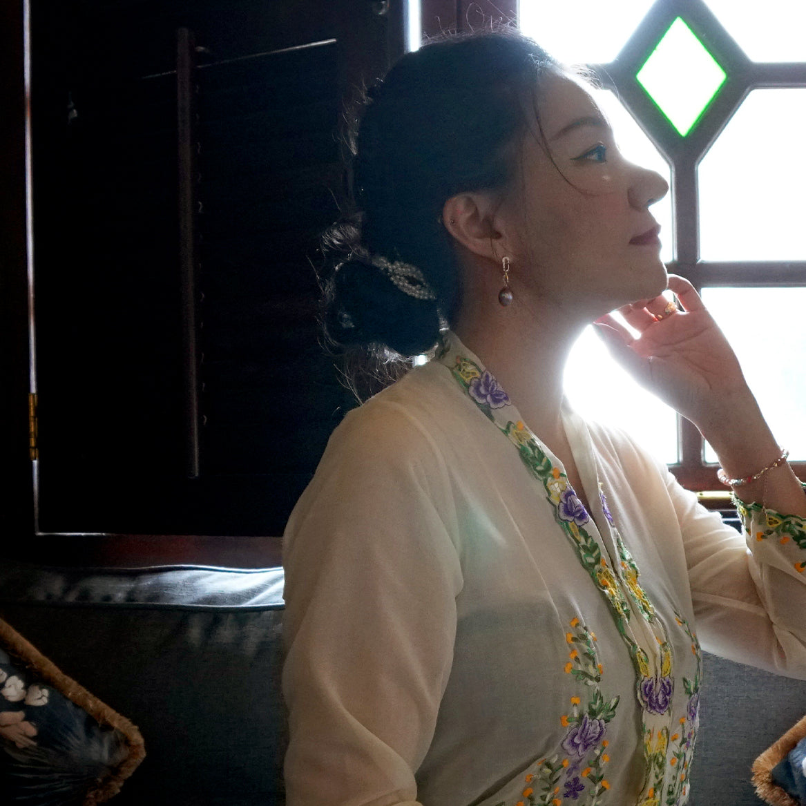 Chain & Purple Baroque Pearl Drop Earrings