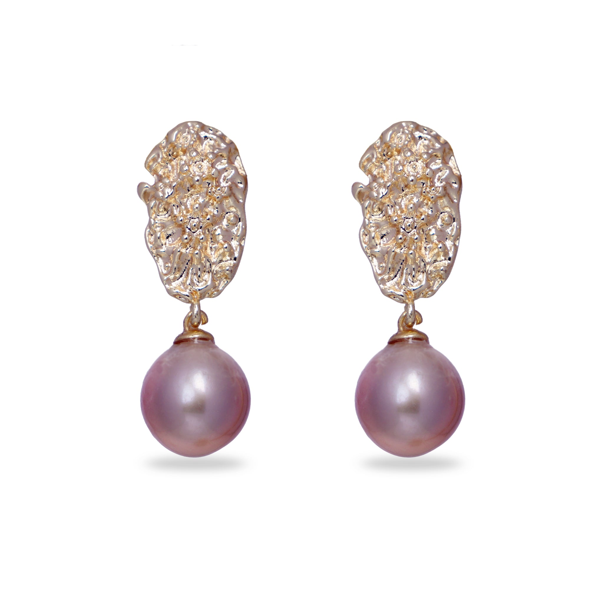 Lava Texture & Purple Baroque Pearl Earrings