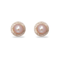 Pink Pearl Button Stud Earrings