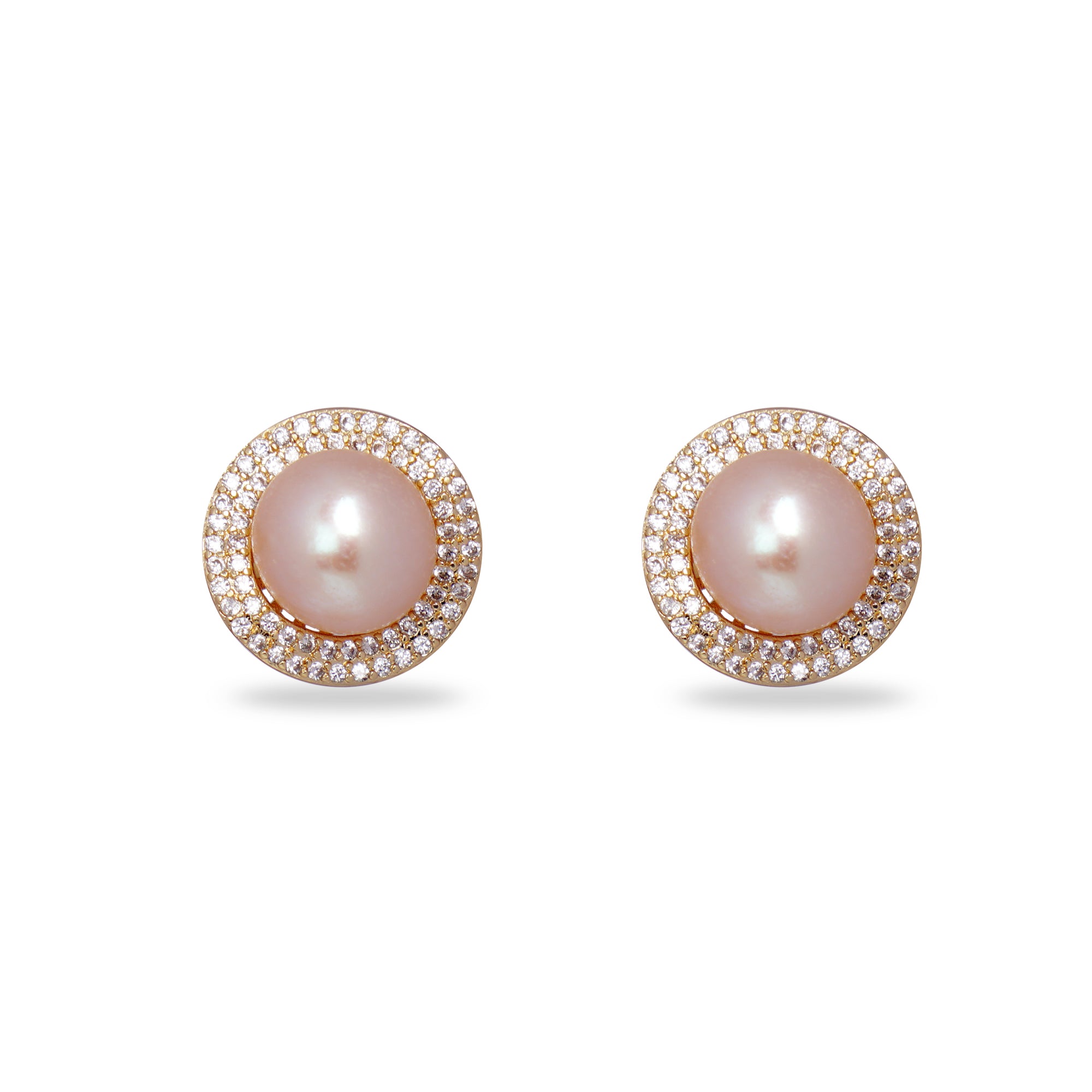 Pink Pearl Button Stud Earrings