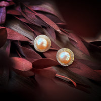 Pink Pearl Button Stud Earrings