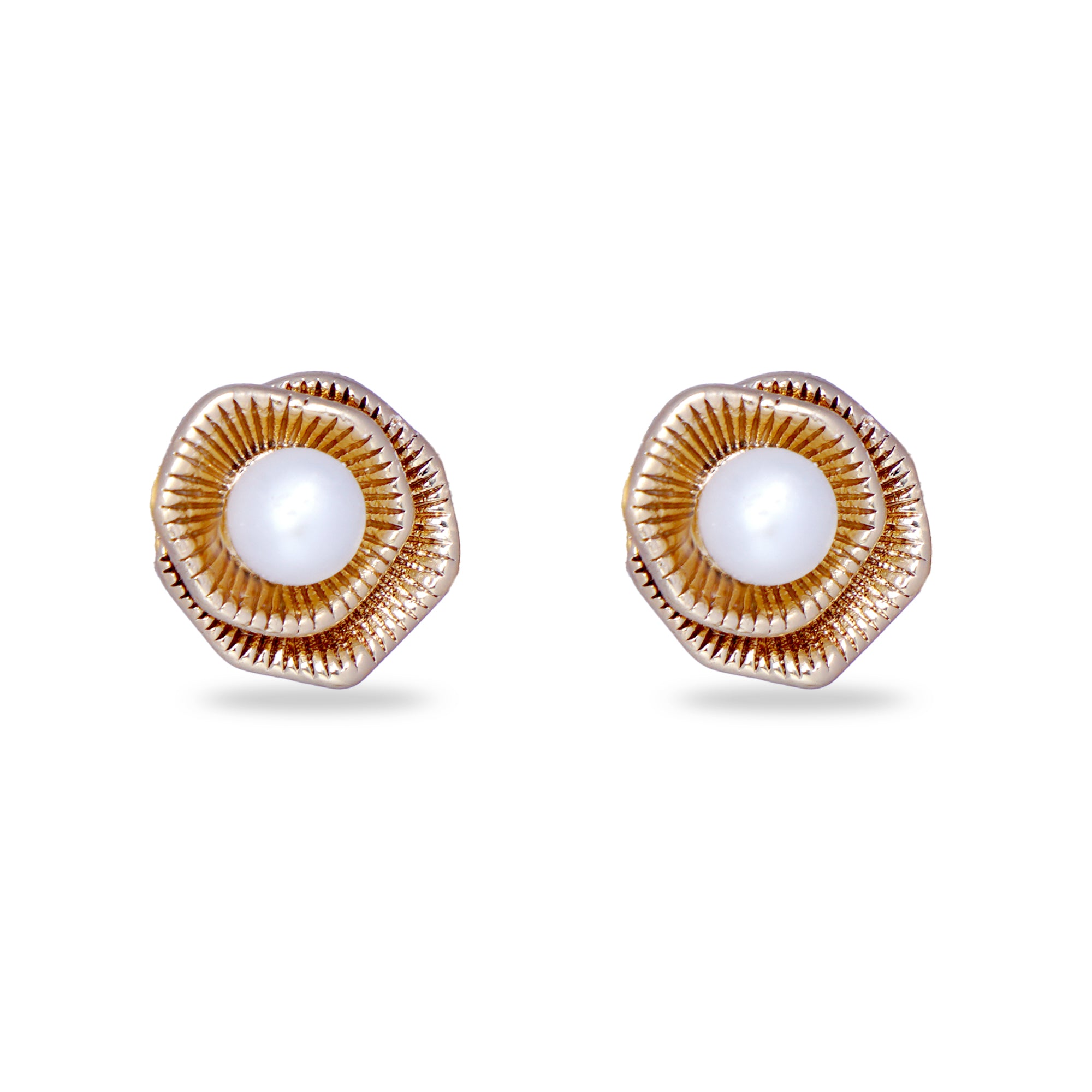 Coral Shape Stud Earrings With White Pearl