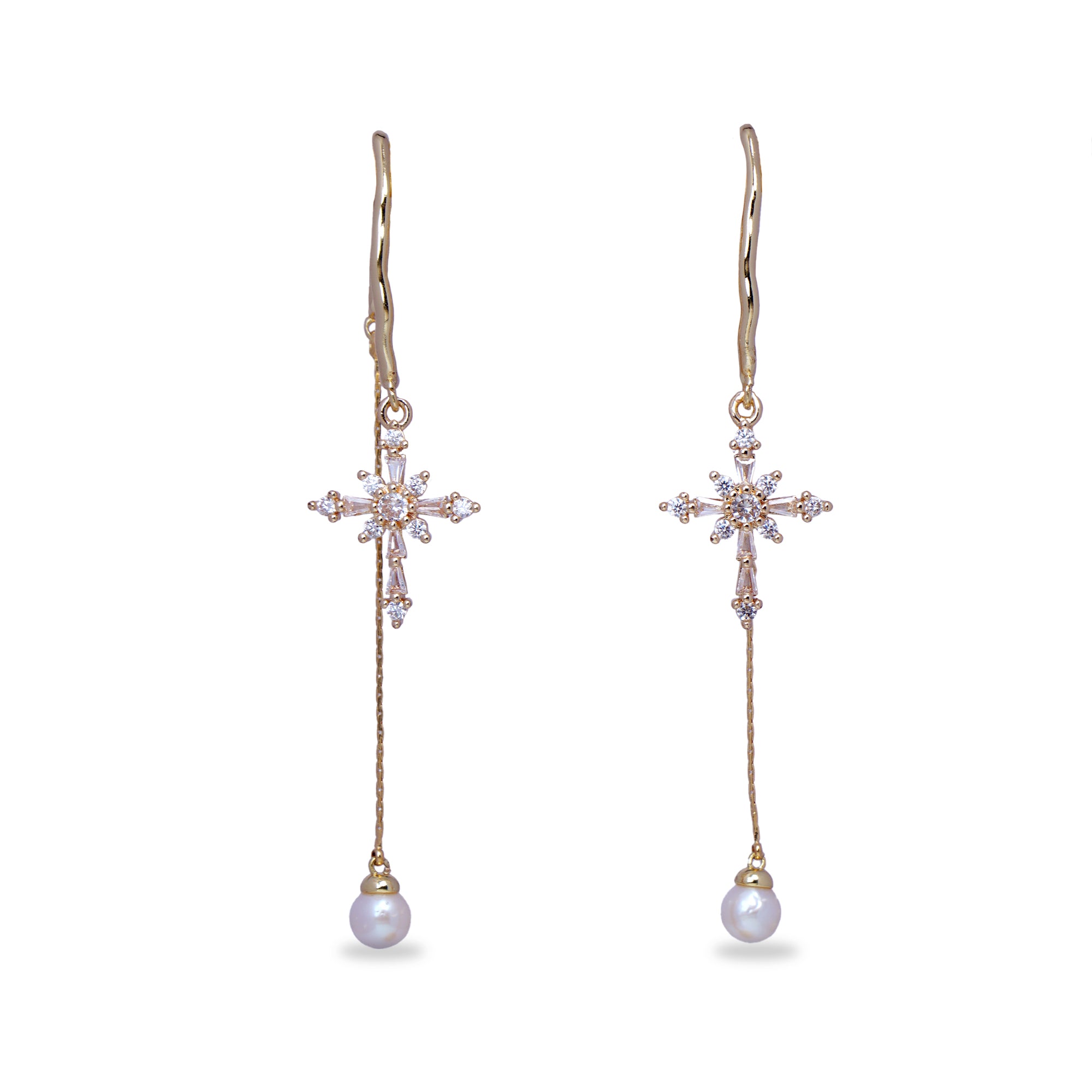 Cross Dangle Earrings with Zirconia