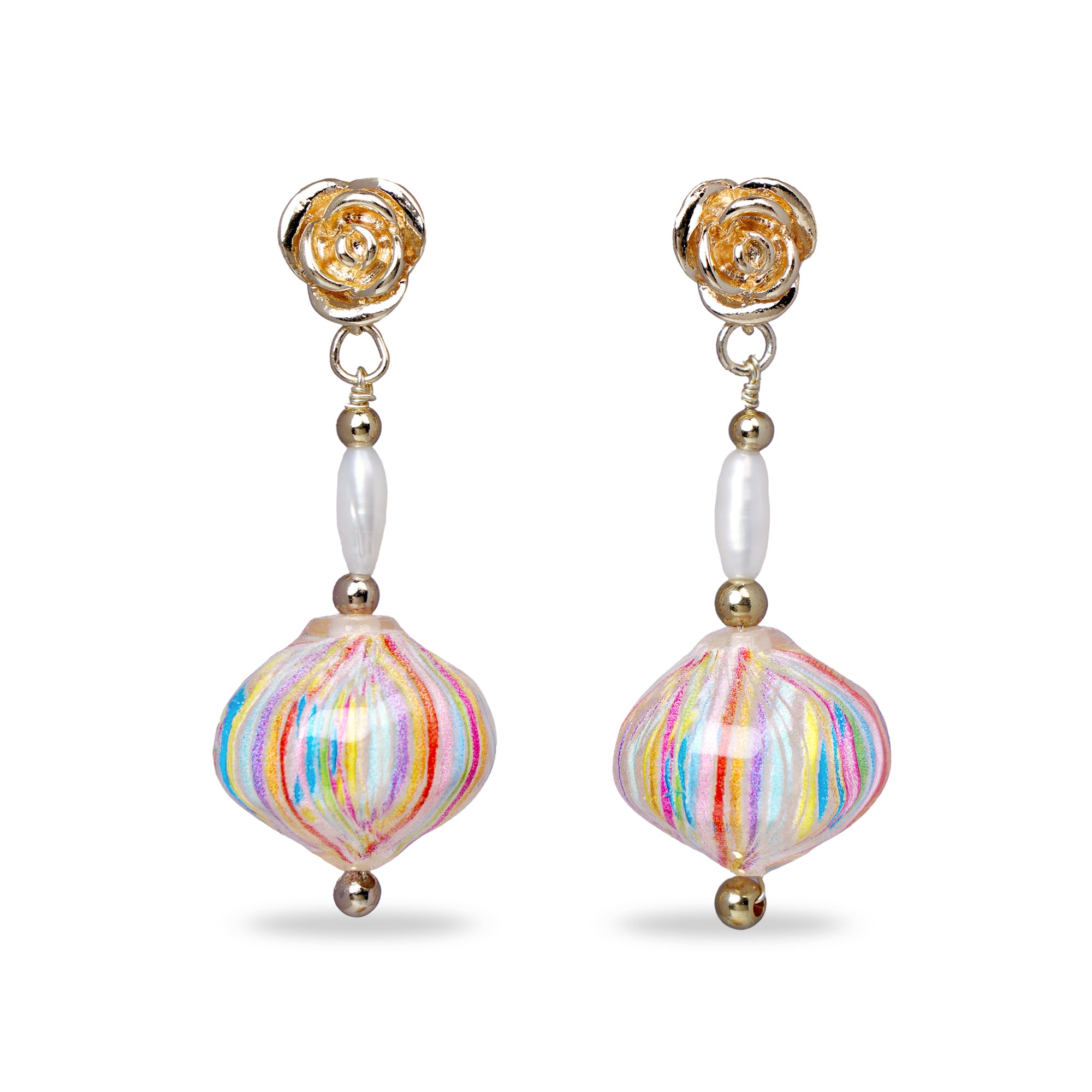 Rainbow Hollow Glass Ball Earrings (MT)