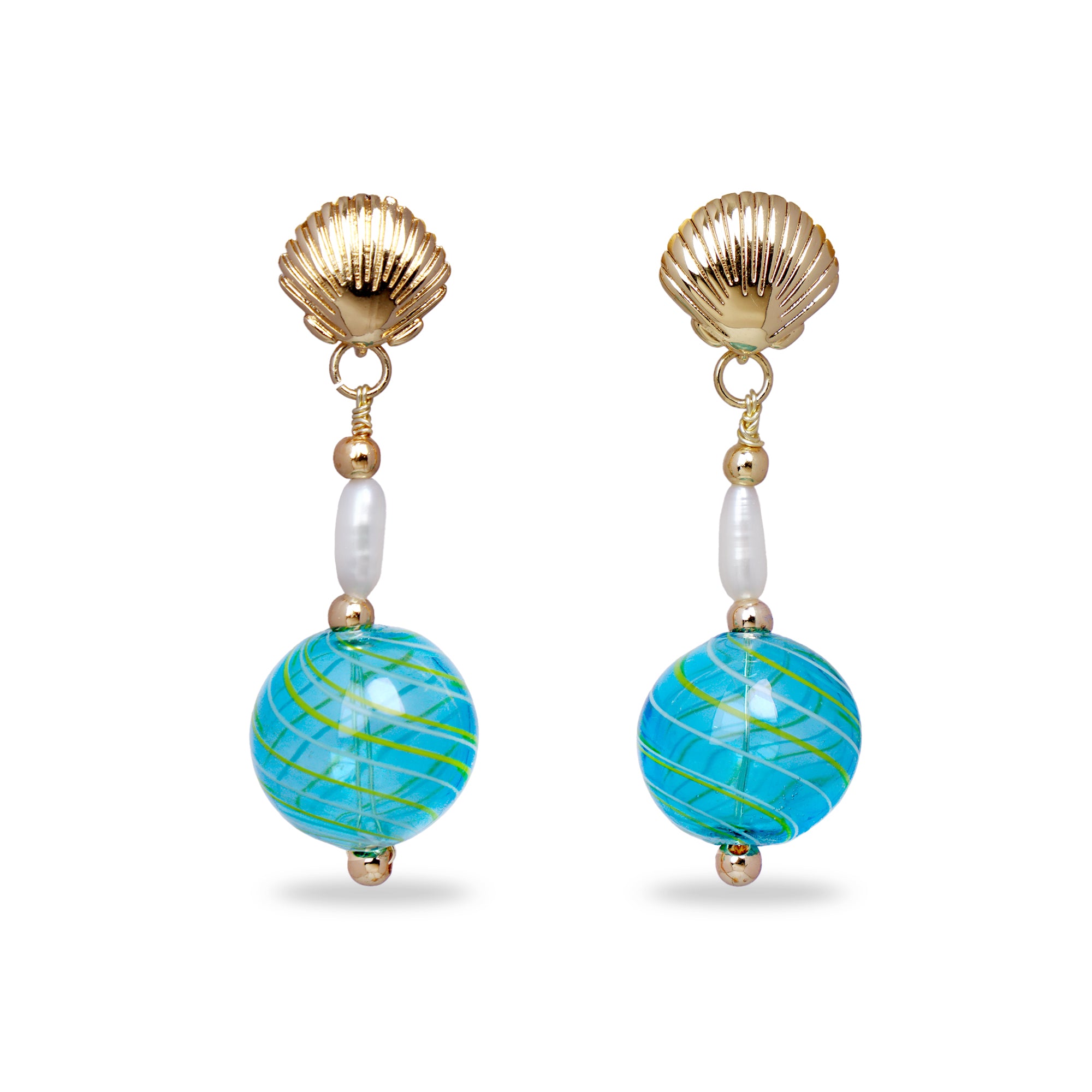 Blue Hollow Glass Ball Earrings (BL)
