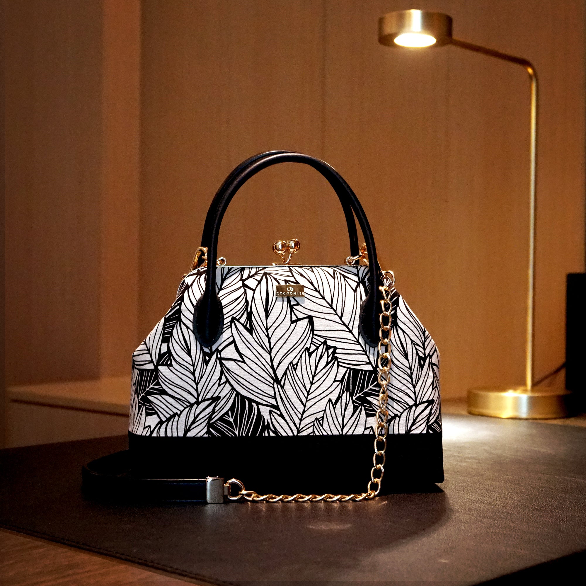 Leather Top-Handle Bag - Vein Ink(BK)