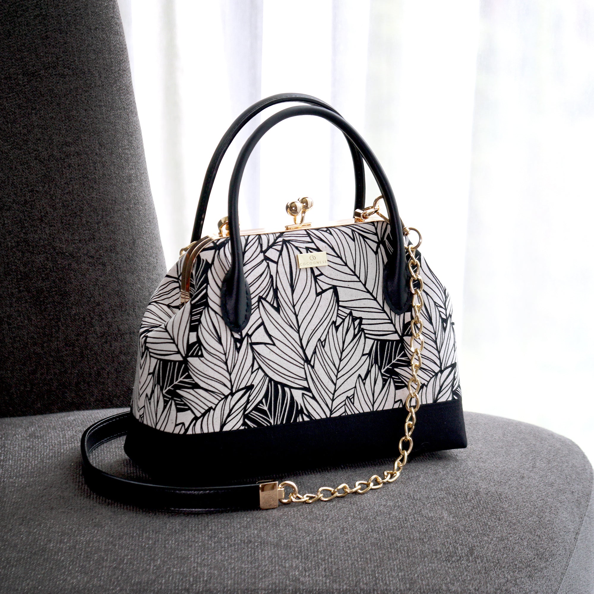 Leather Top-Handle Bag - Vein Ink(BK)