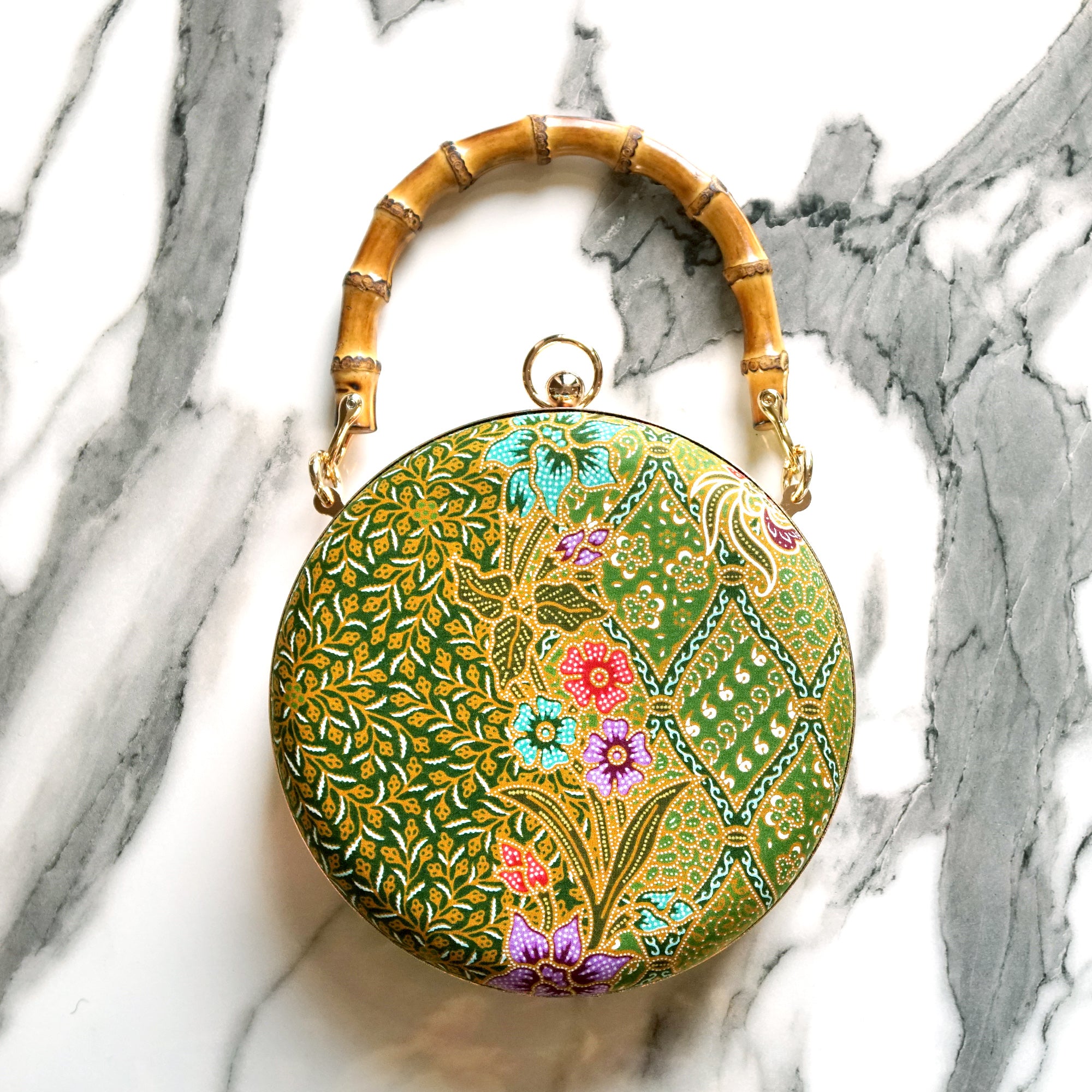 30% OFF - Round Hard Case Bamboo Handle Bag - Parterre(GN)