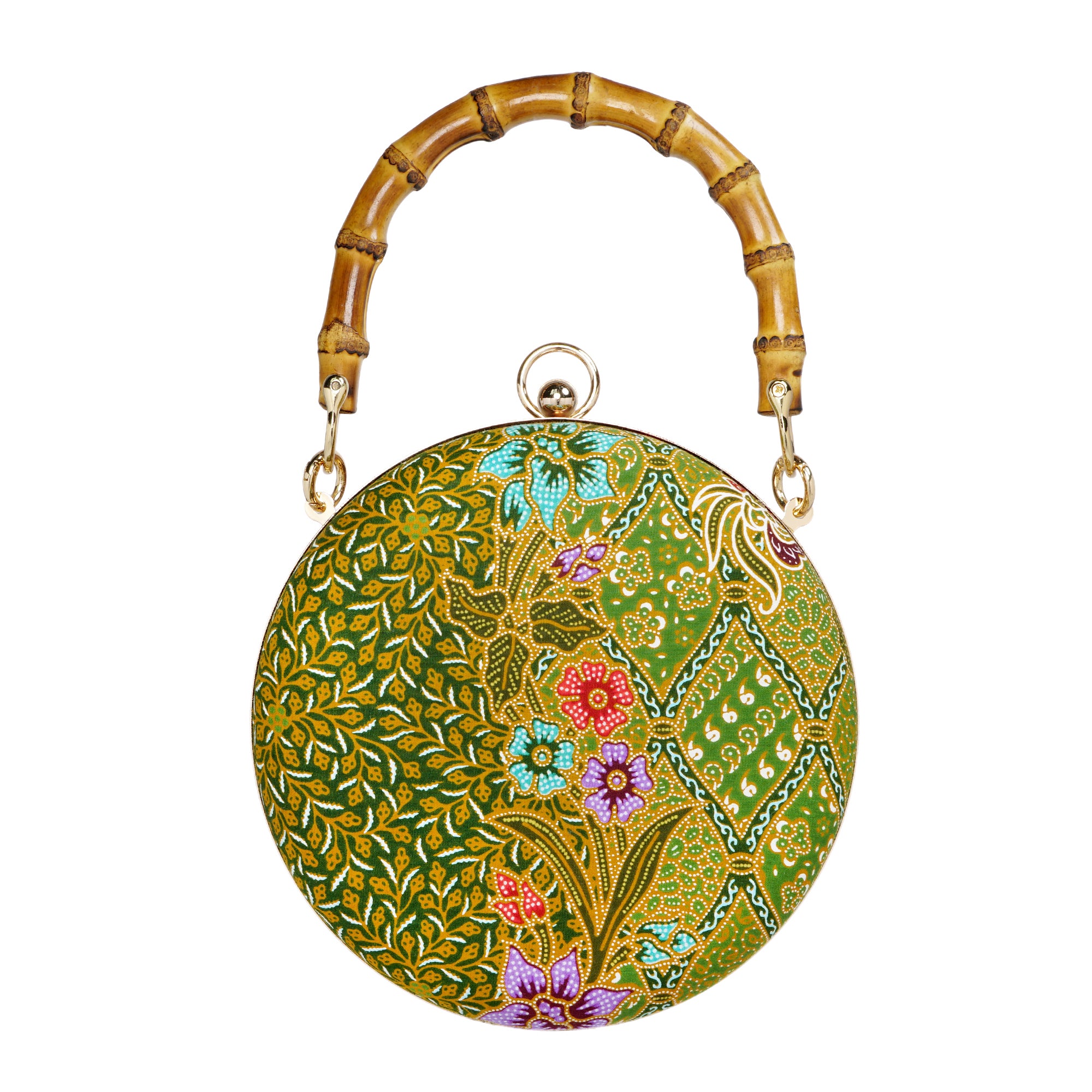 30% OFF - Round Hard Case Bamboo Handle Bag - Parterre(GN)