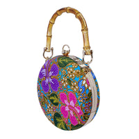 Round Hard Case Bamboo Handle Bag - Hibiscus