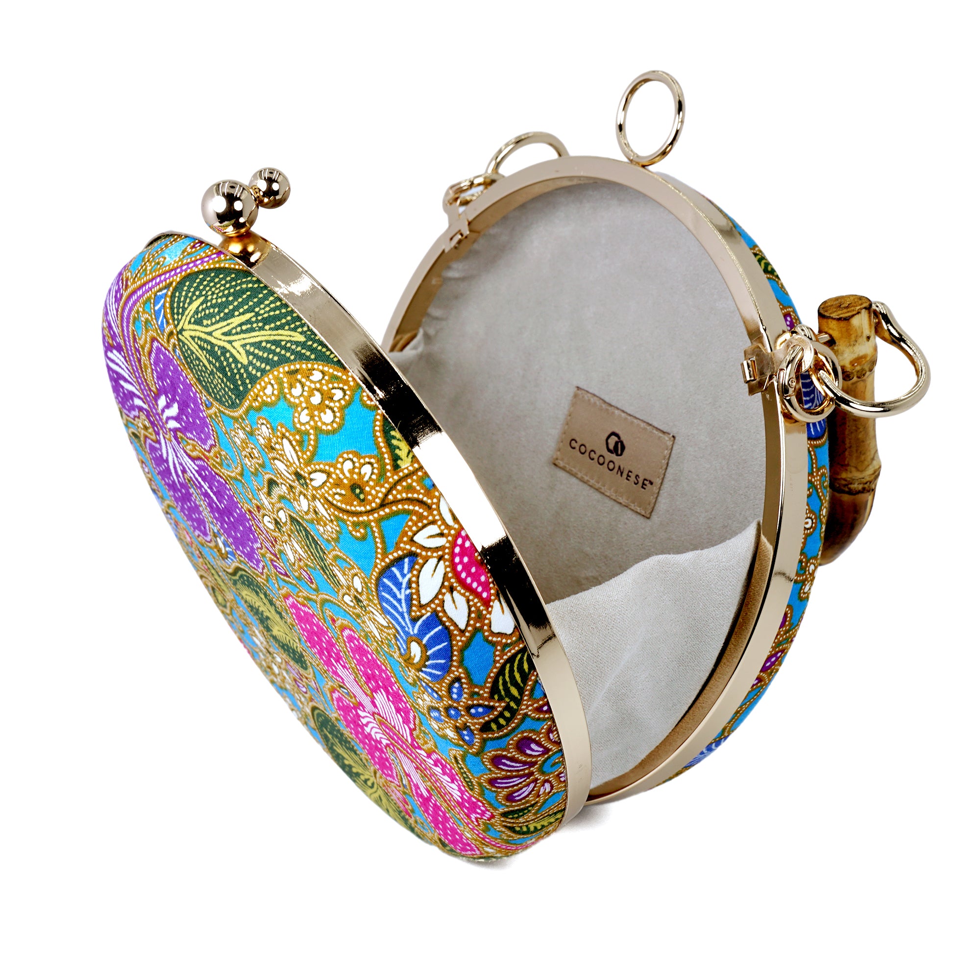 Round Hard Case Bamboo Handle Bag - Hibiscus