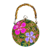 Round Hard Case Bamboo Handle Bag - Hibiscus