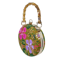 Round Hard Case Bamboo Handle Bag - Hibiscus