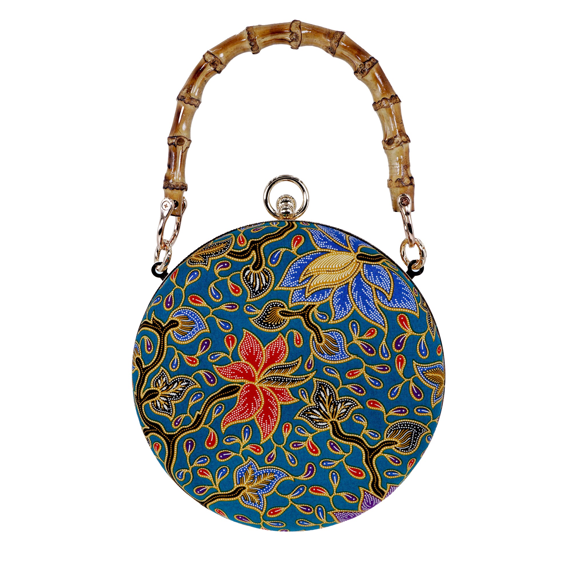 Round Hard Case Bamboo Handle Bag - Zumurud Lane