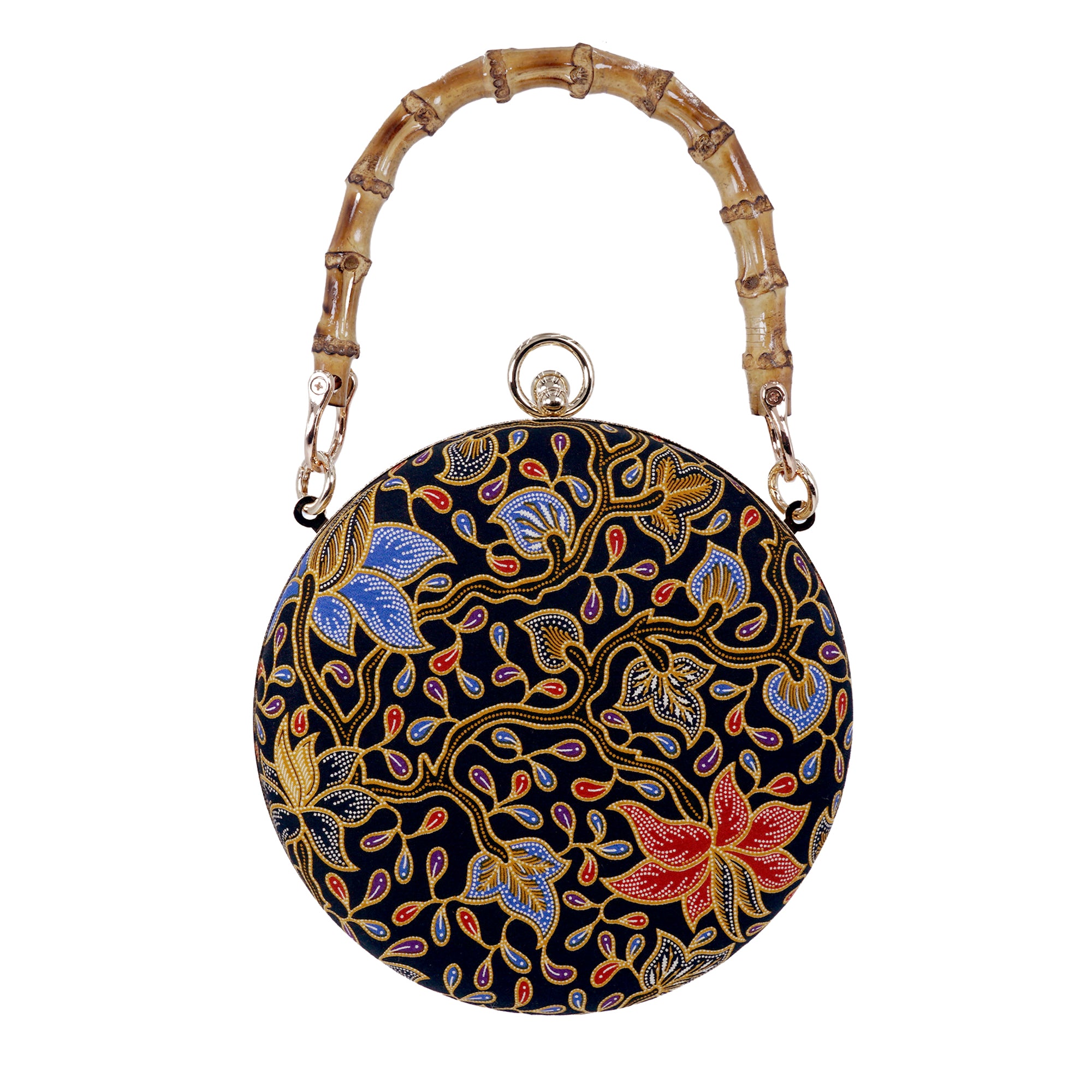 Round Hard Case Bamboo Handle Bag - Zumurud Lane