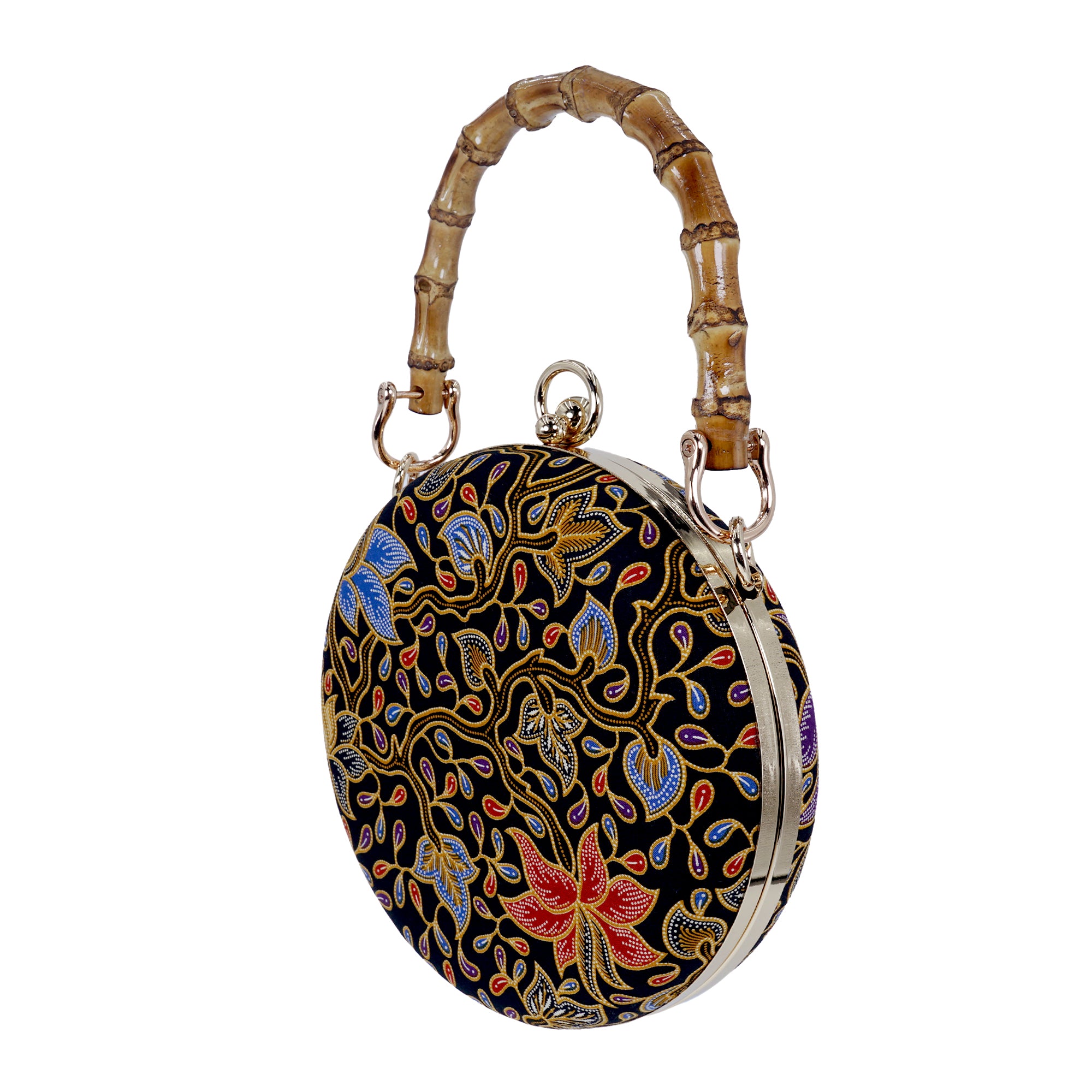 Round Hard Case Bamboo Handle Bag - Zumurud Lane