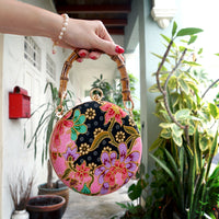 Round Hard Case Bamboo Handle Bag - Canva