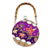 Round Hard Case Bamboo Handle Bag - Five Blessings