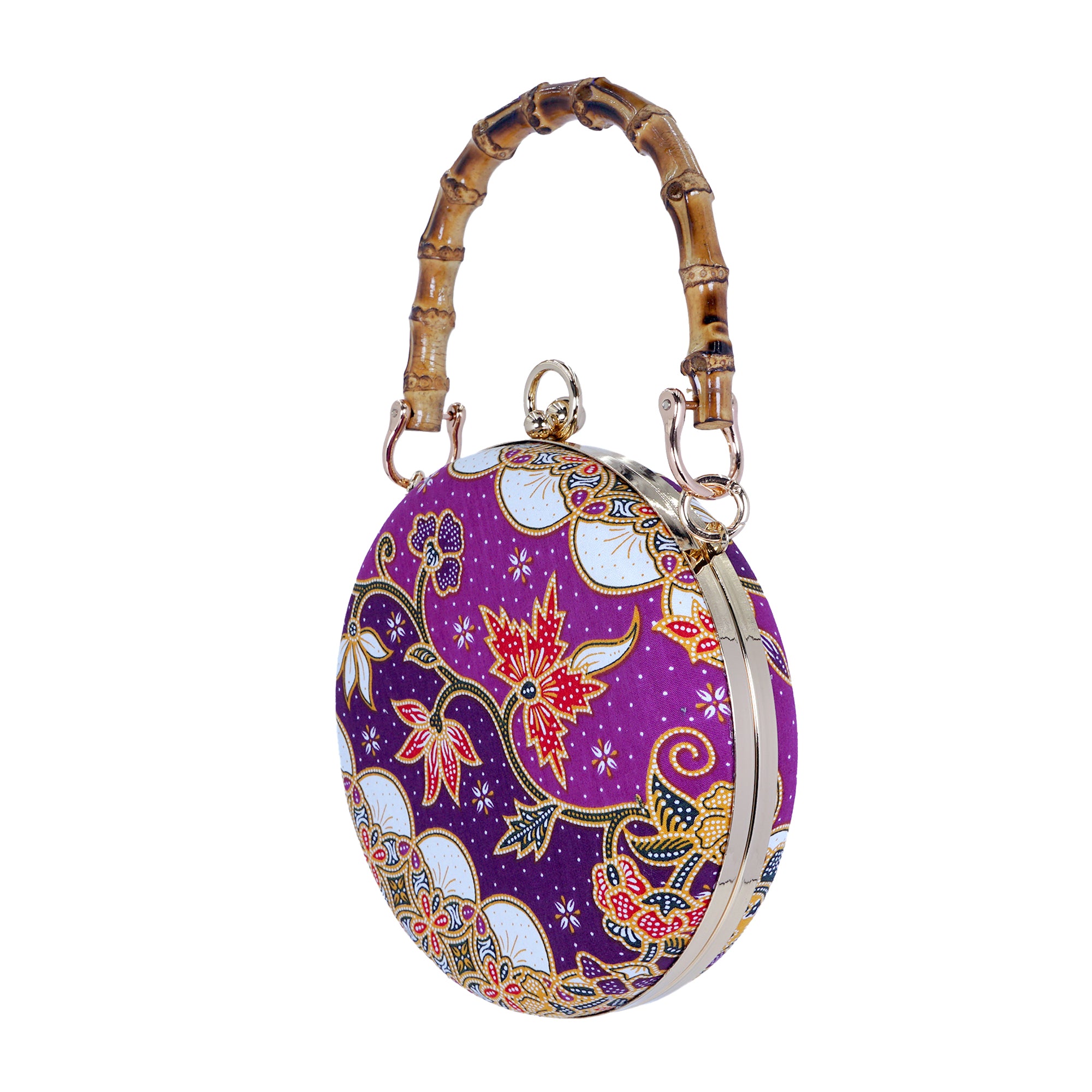 Round Hard Case Bamboo Handle Bag - Five Blessings