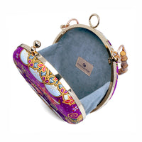 Round Hard Case Bamboo Handle Bag - Five Blessings