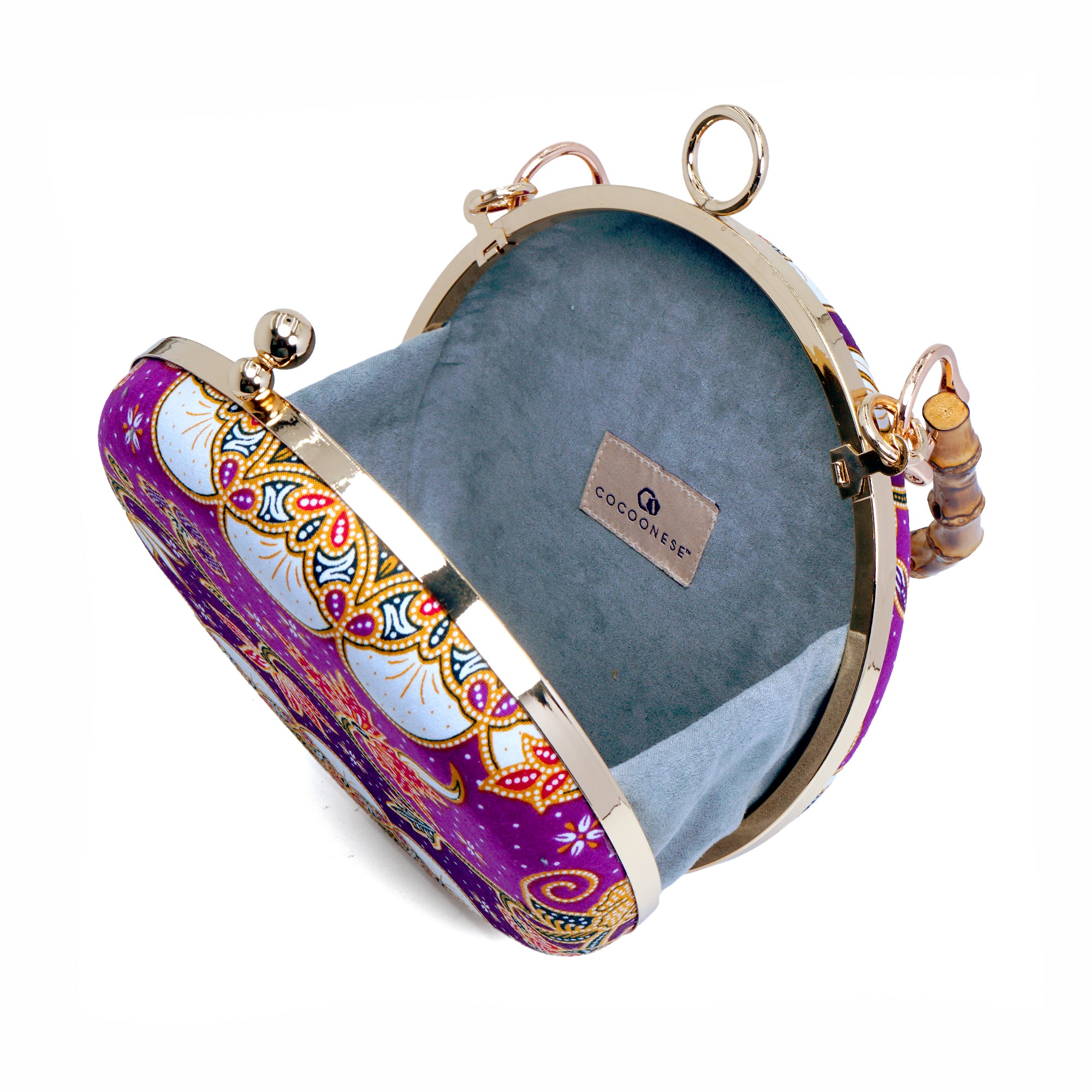 Round Hard Case Bamboo Handle Bag - Five Blessings