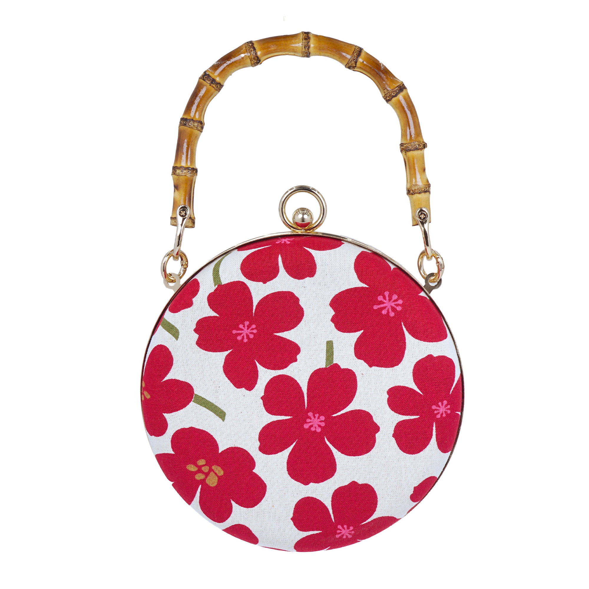 Round Hard Case Bamboo Handle Bag - White Rain Lily