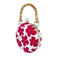 Round Hard Case Bamboo Handle Bag - White Rain Lily