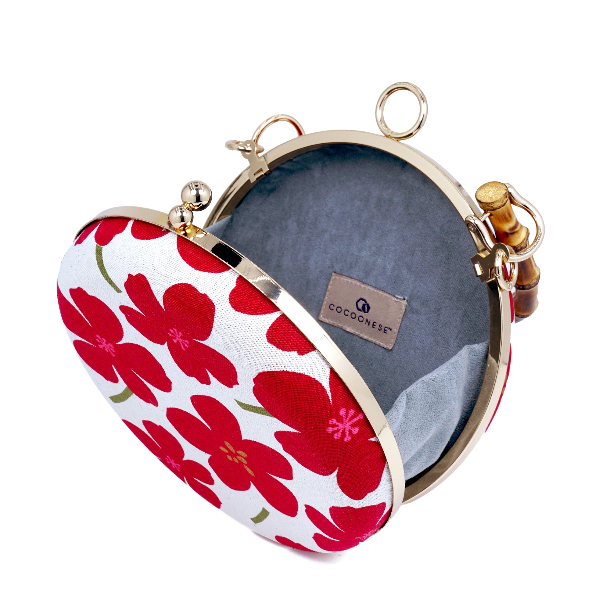 Round Hard Case Bamboo Handle Bag - White Rain Lily