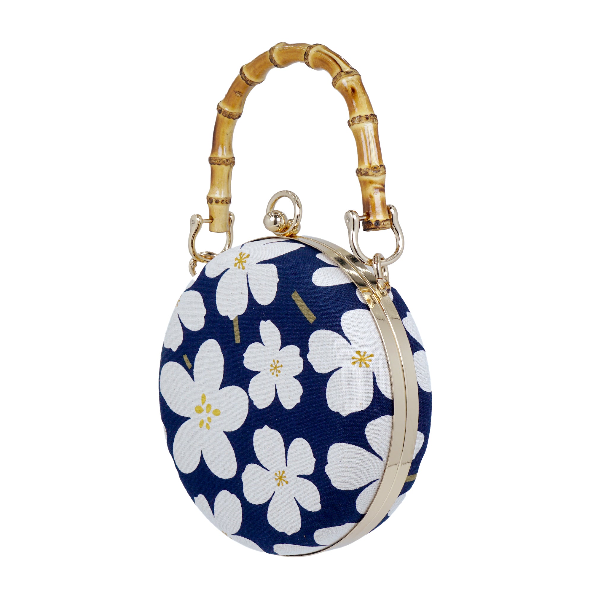 Round Hard Case Bamboo Handle Bag - White Rain Lily