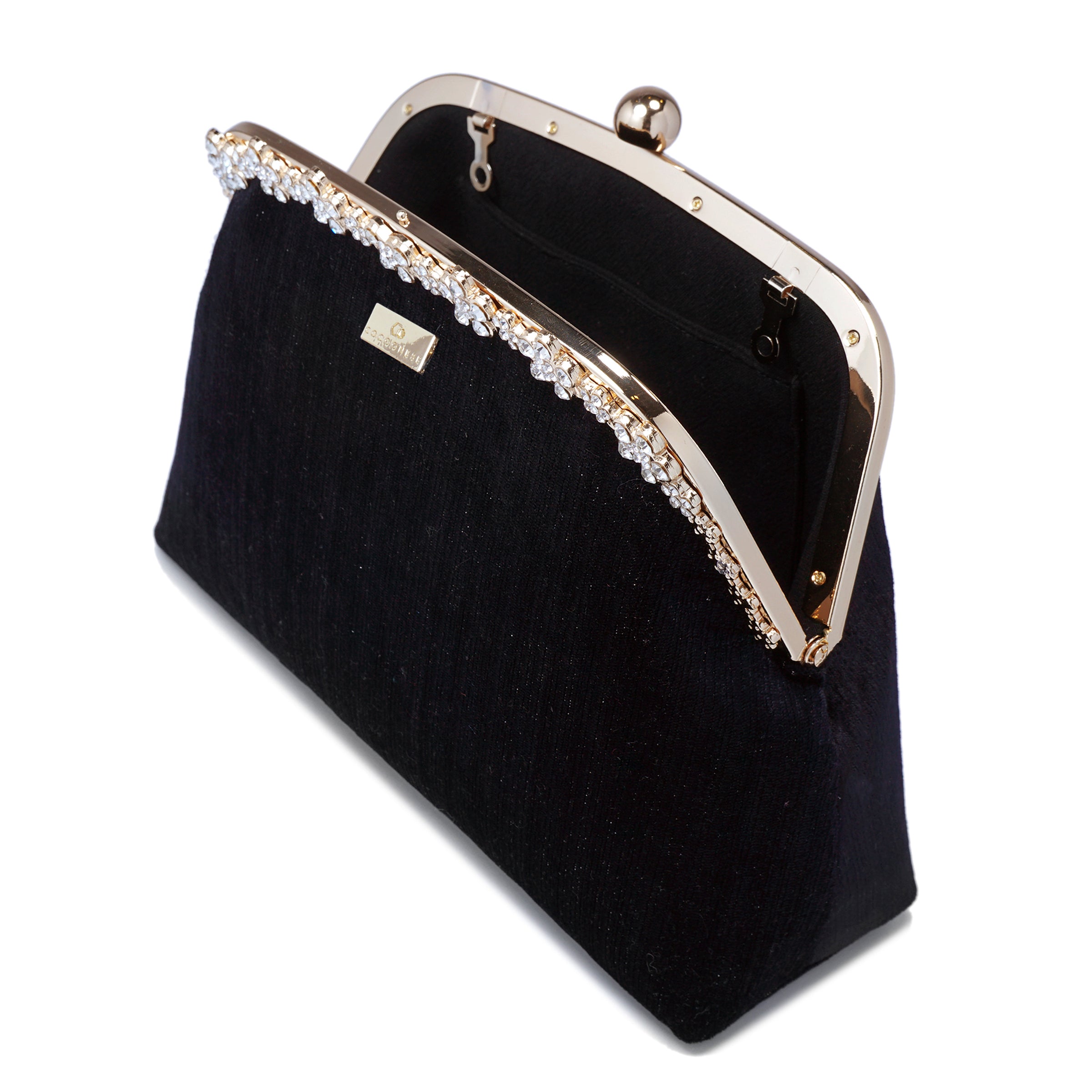 Rhinestone Frame Clutch Bag - Velvet