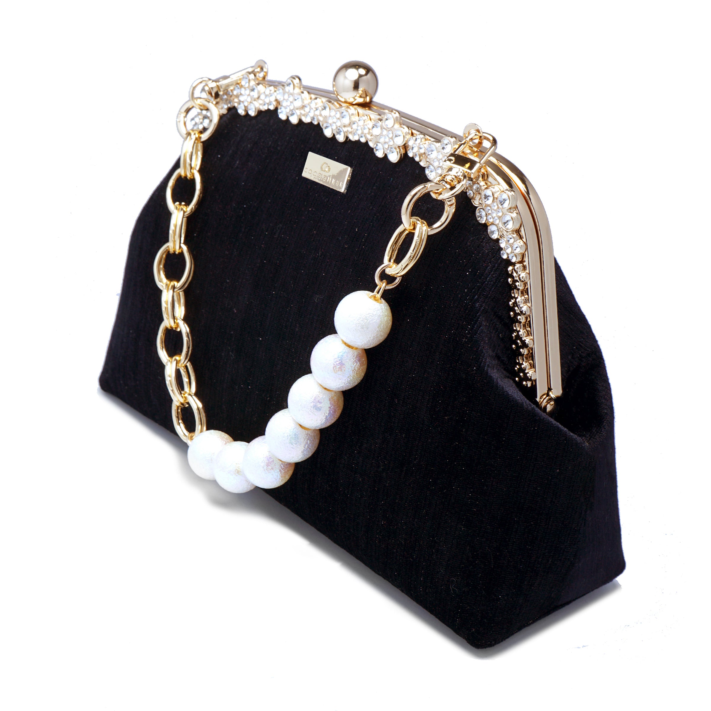 Rhinestone Frame Clutch Bag - Velvet