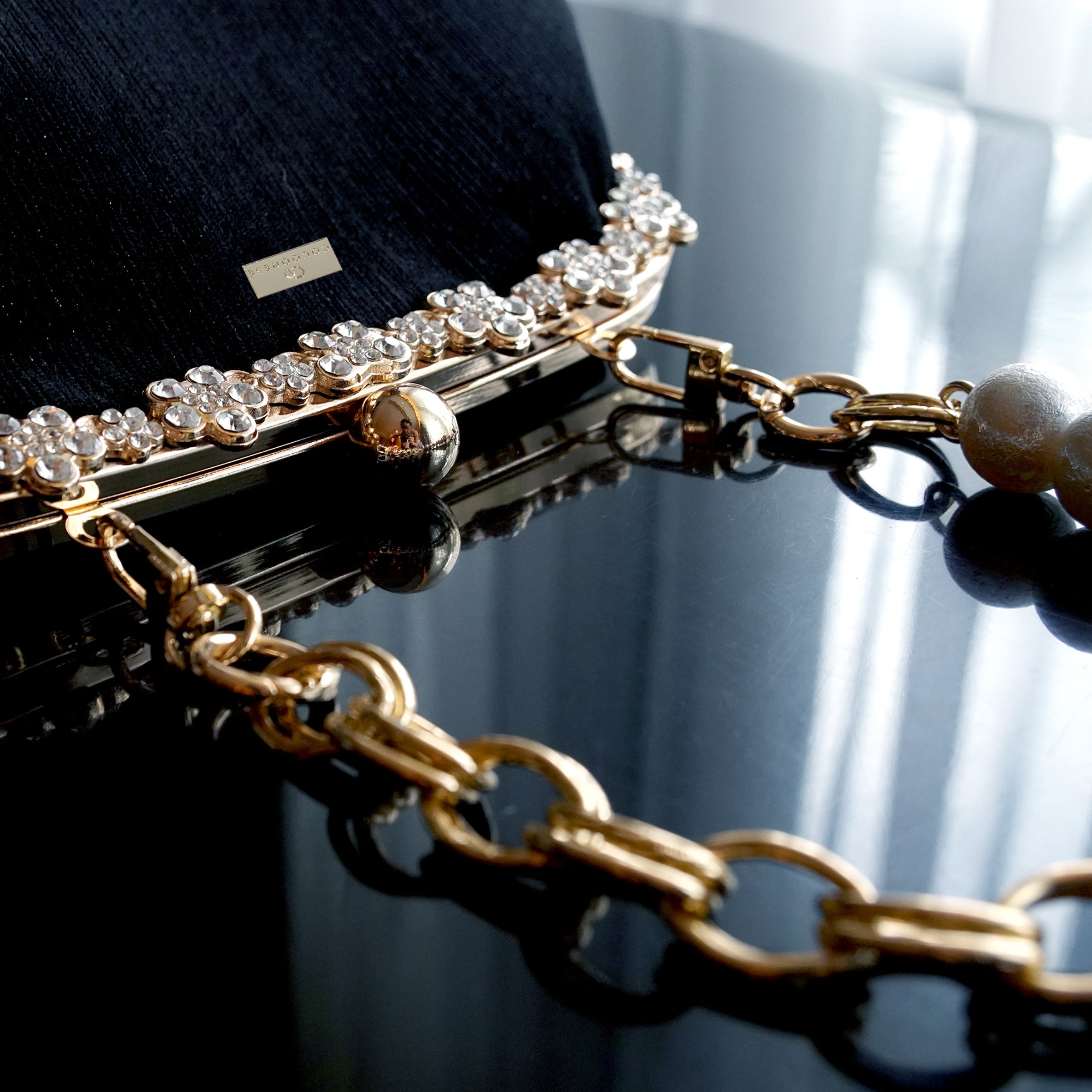 Rhinestone Frame Clutch Bag - Velvet