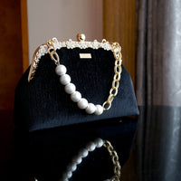 Rhinestone Frame Clutch Bag - Velvet