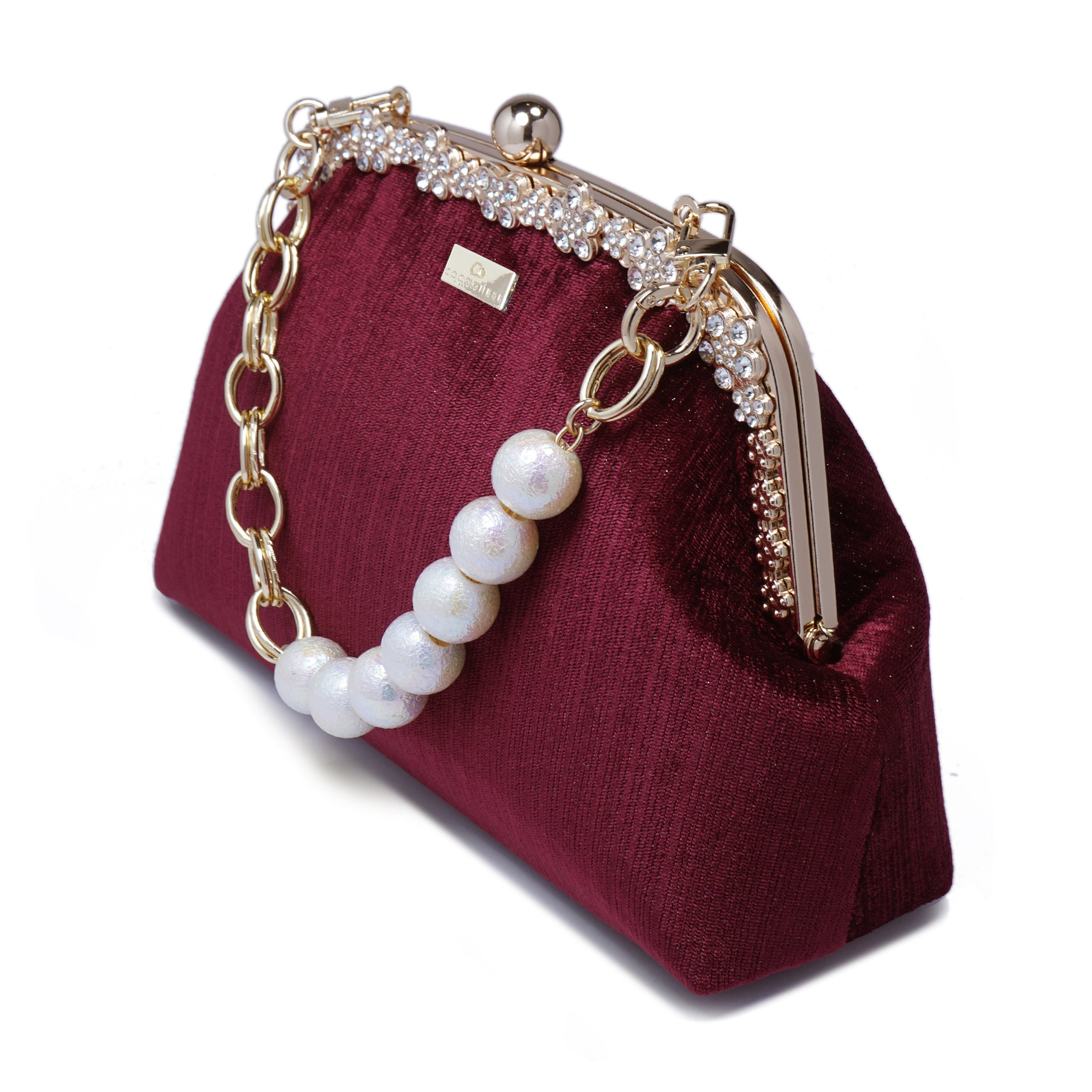 Rhinestone Frame Clutch Bag - Velvet