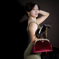 Rhinestone Frame Clutch Bag - Velvet