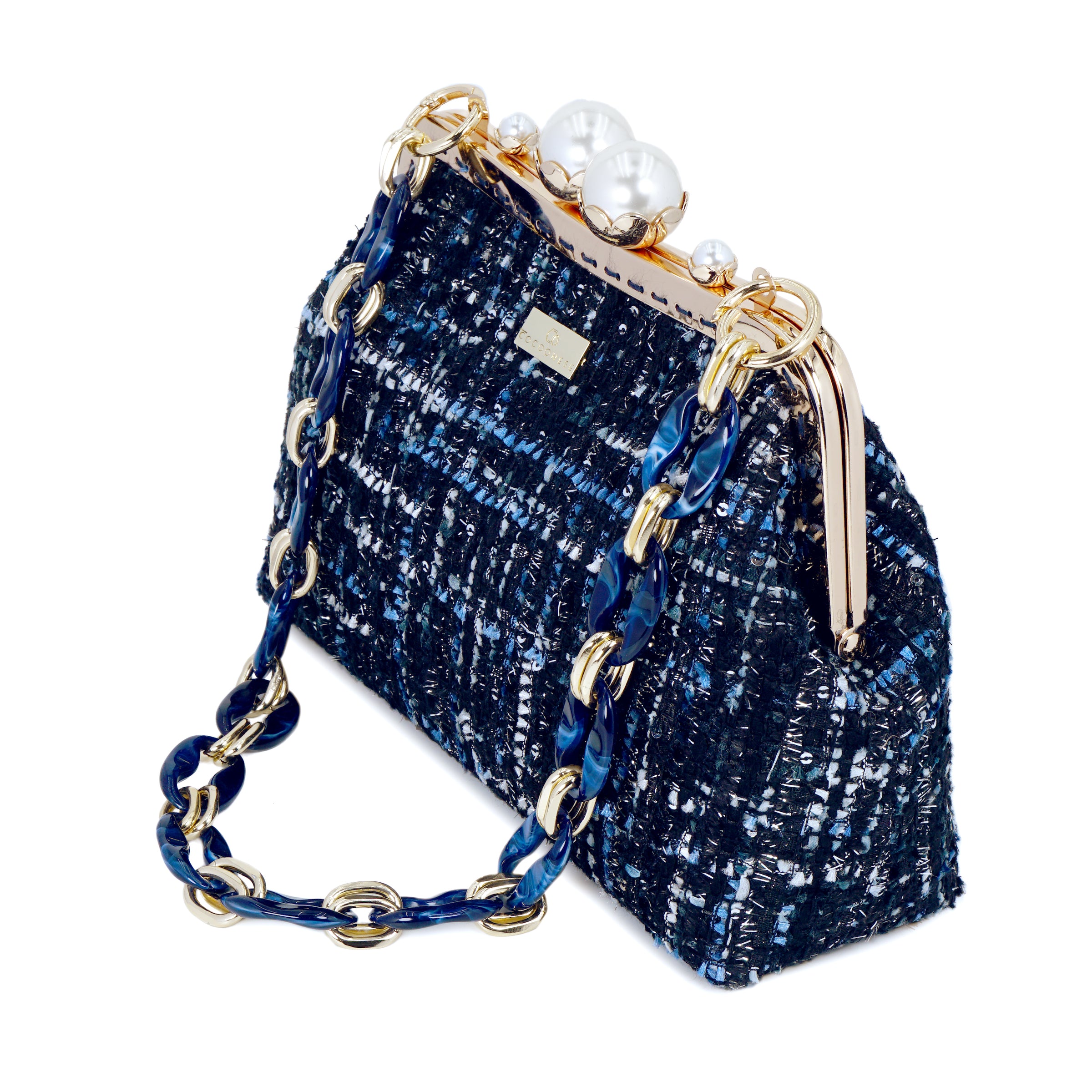 Acrylic Chain Tweed Shoulder Bag