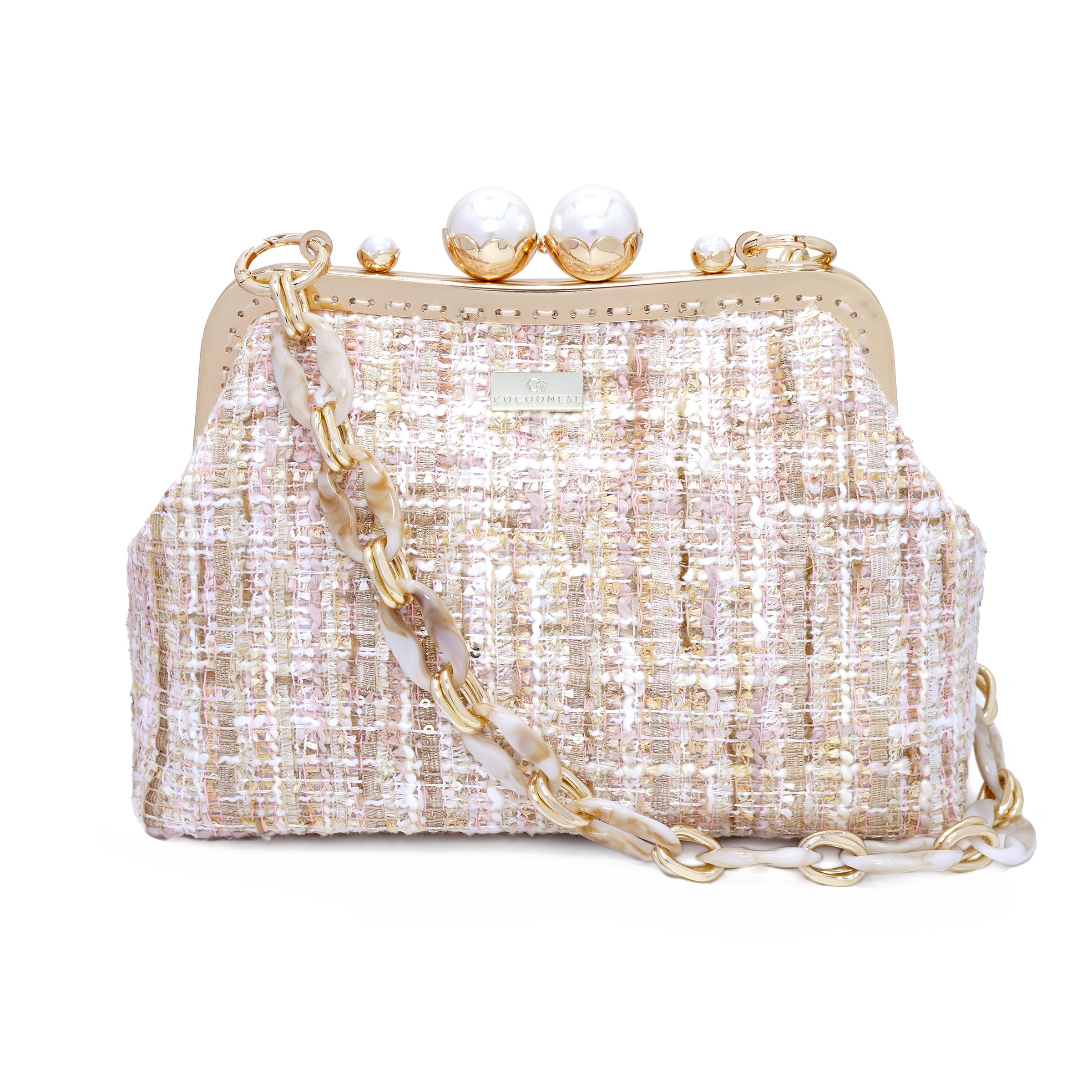Acrylic Chain Tweed Shoulder Bag
