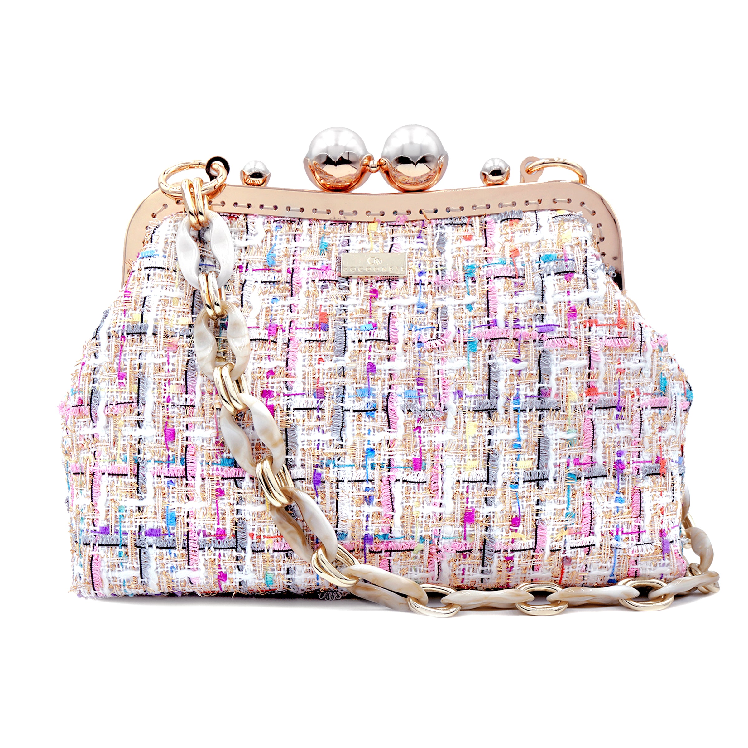 Acrylic Chain Tweed Shoulder Bag (Multi colors)