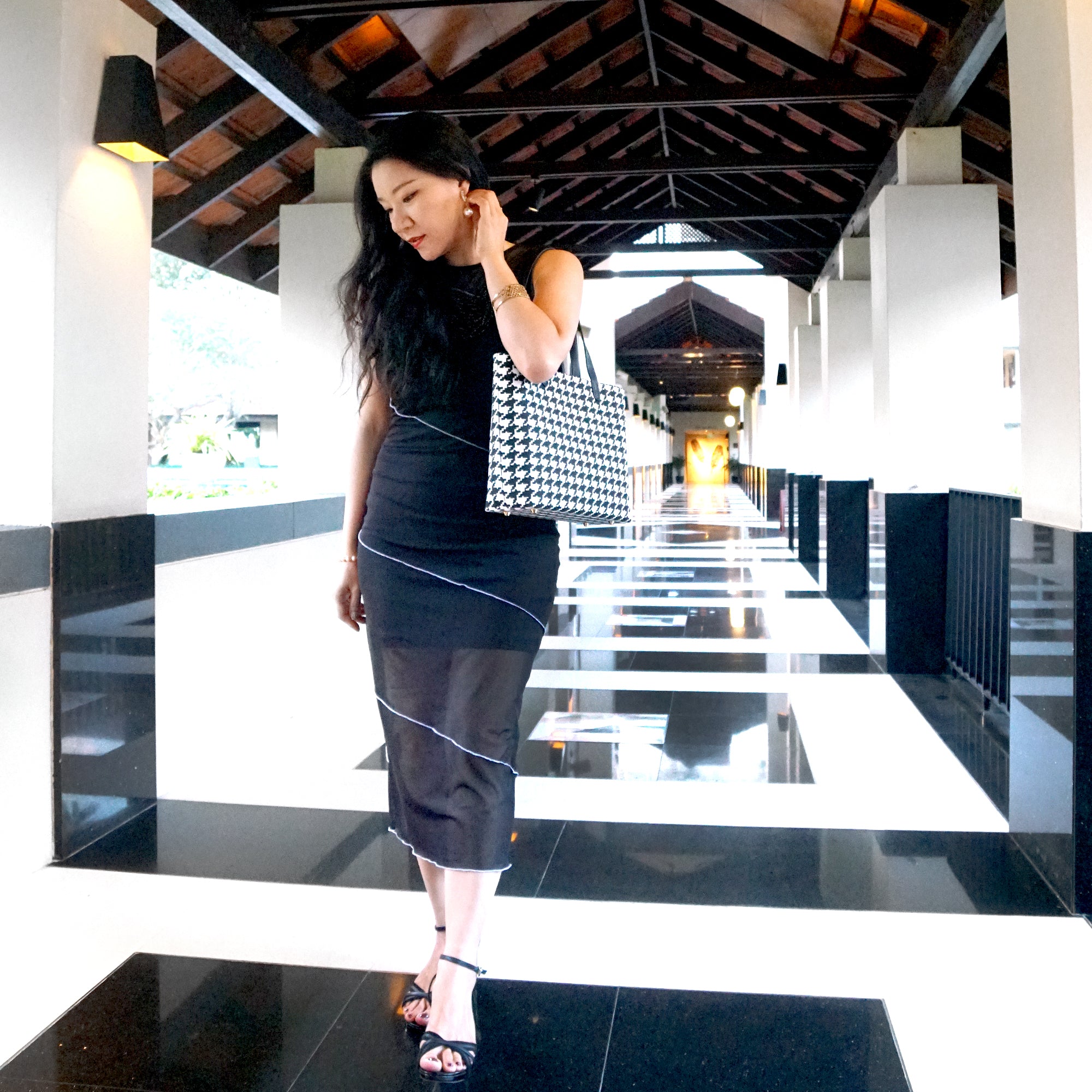 20% OFF - Zipper Top Tote Bag - Houndstooth Check(BK)