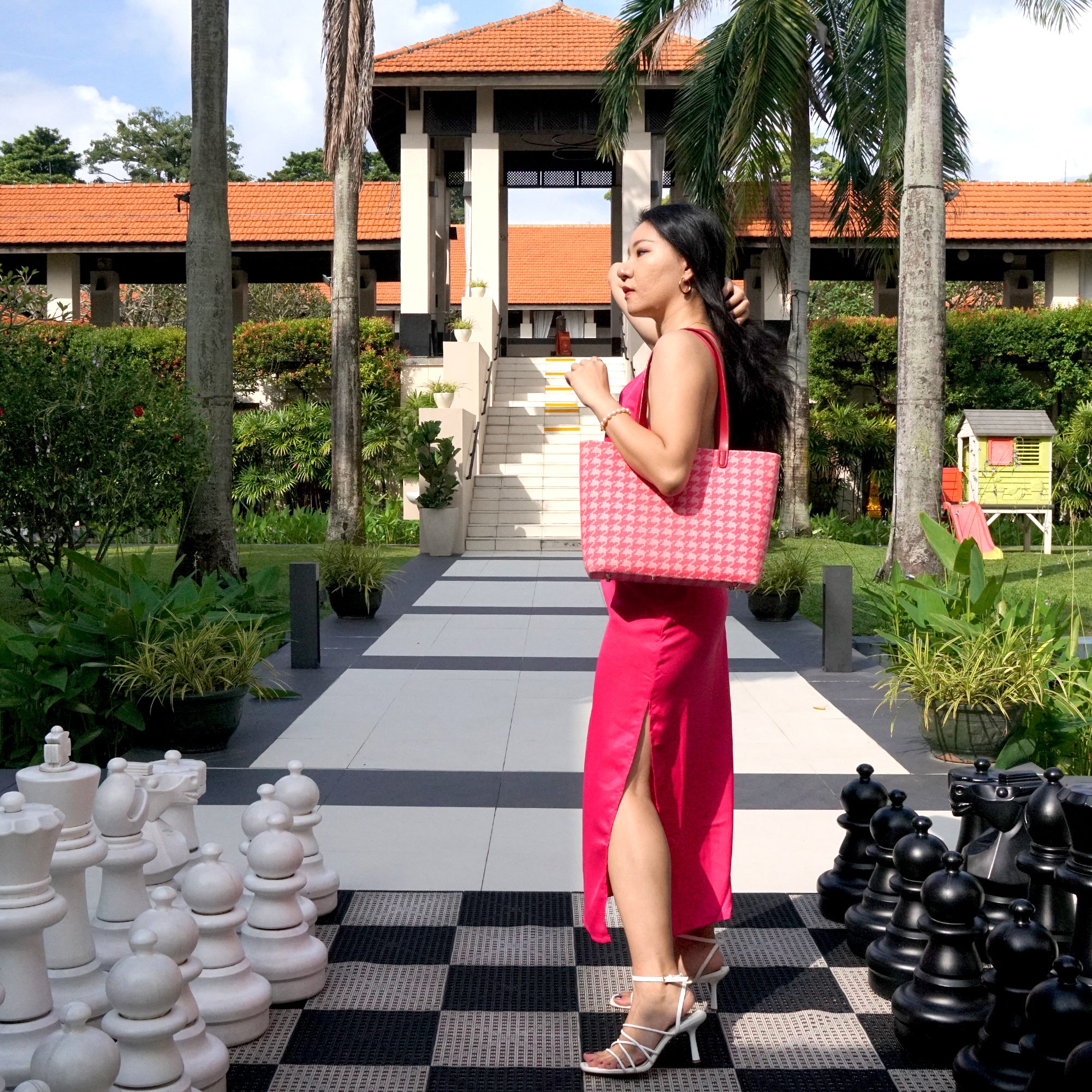 20% OFF - Zipper Top Tote Bag - Houndstooth Check(PK)